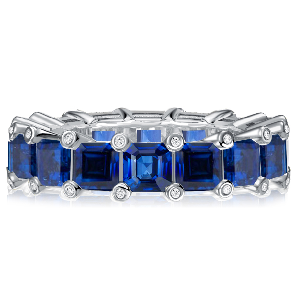 

Italo Asscher Cut Blue Sapphire Eternity Wedding Band For Women, White