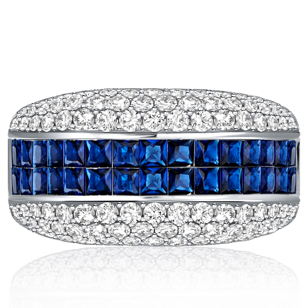 

Invisible Setting Asscher Cut Blue Sapphire Wedding Band, White