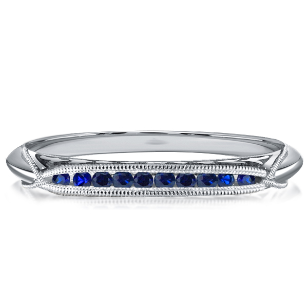 

Italo Blue Sapphire Engraved Vintage Wedding Band For Women, White