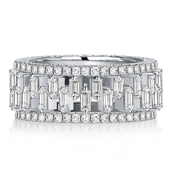 

Italo Multi Row Baguette Eternity Band For Women, White