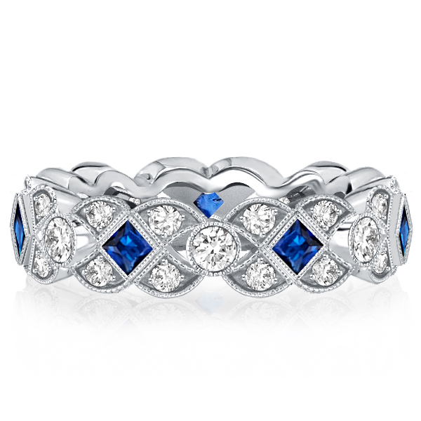 

Italo Blue Sapphire Art Deco Design Wedding Band, White