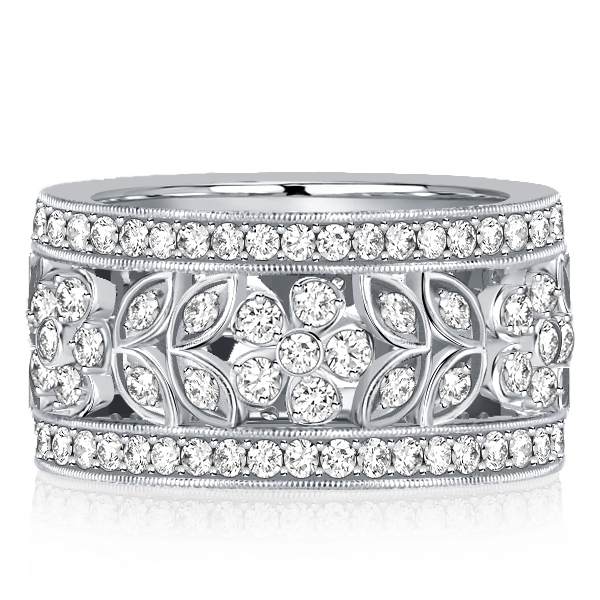 

Italo White Sapphire Floral Eternity Band In Sterling Silver