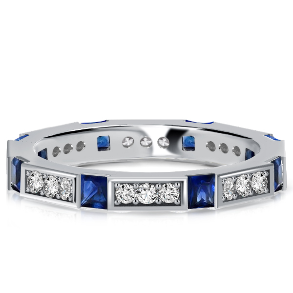 

Italo Princess Cut Blue Sapphire Modern Wedding Band, White