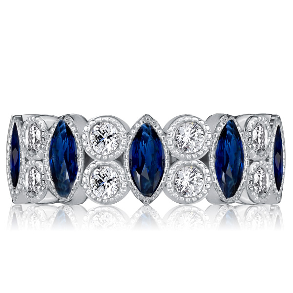 

Milgrain Bezel Marquise Blue Sapphire Wedding Band, White
