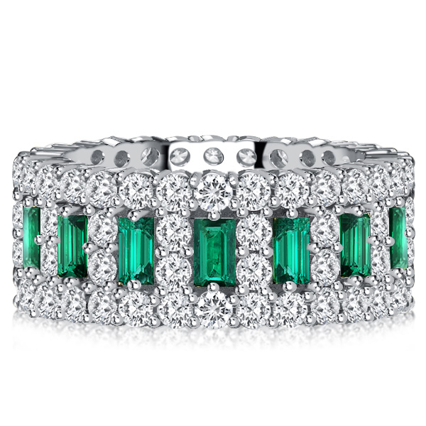 

Italo Baguette Cut Emerald Green Wedding Band For Women, White