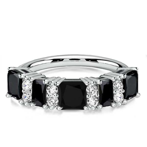 

Italo Princess Cut Black Wedding Band Stacking Ring For Women, White