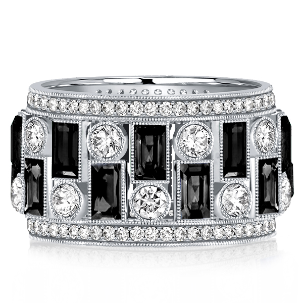 

Italo Milgrain Black Wedding Band Vintage Eternity Band, White