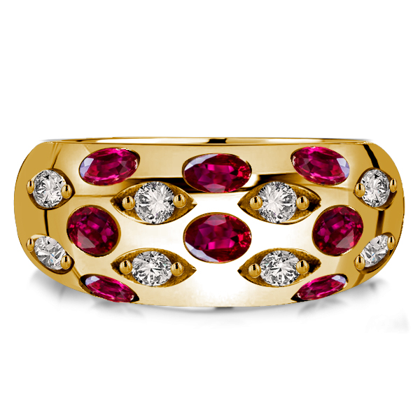 

Italo Oval Cut Ruby Band Golden Vintage Dome Ring, White