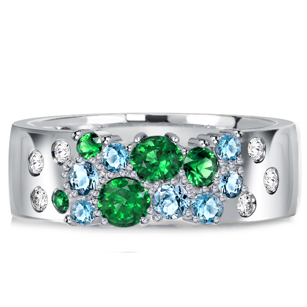 

Italo Round Emerald Sapphire Wedding Band Aquamarine Ring, White