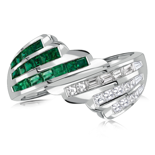 

Italo Unique Emerald Green Wedding Ring In Sterling Silver, White