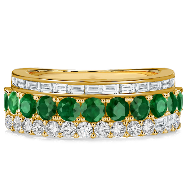 

Italo Triple Row Emerald Green Half Eternity Band For Women, White