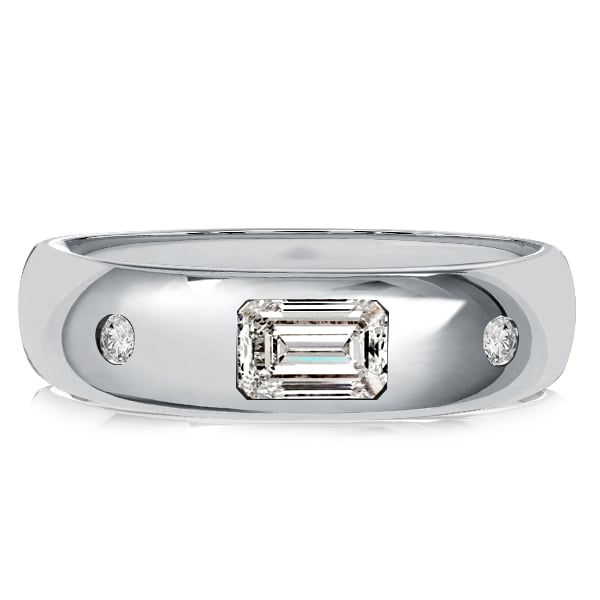 

Italo Flush Setting Emerald Cut Band Ring In Sterling Silver, White