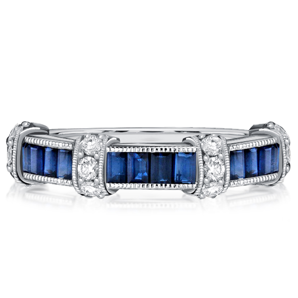 

Italo Unique Baguette Cut Blue Sapphire Vintage Wedding Band, White