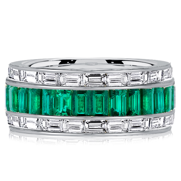 

Italo Channel Set Emerald Green Wedding Band Anniversary Ring, White