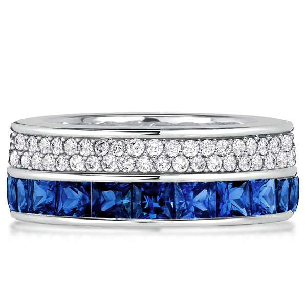 

Italo Princess Cut Blue Sapphire Wedding Band Two-Row Ring, White