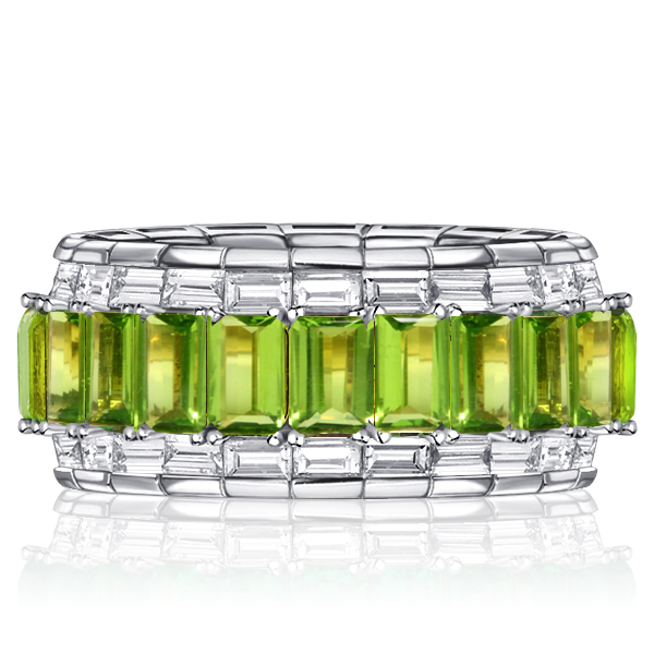 

Italo Baguette Cut Peridot Eternity Band In Sterling Silver, White