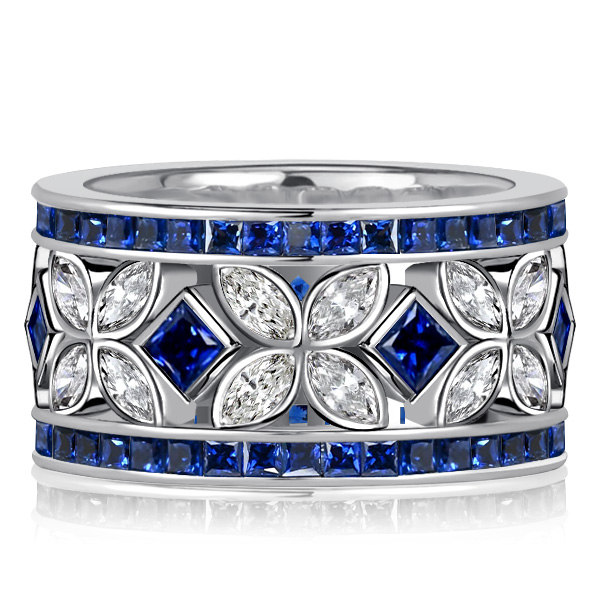 

Italo Marquise & Princess Cut Blue Sapphire Eternity Band, White