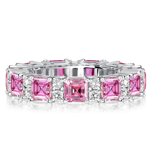 

Italo Asscher Cut Pink Stone Eternity Ring For Women, White