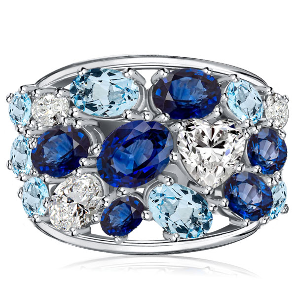 

Italo Oval Cut Blue Sapphire Aquamarine Wedding Band, White