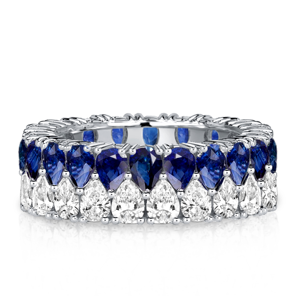 

Italo Double Row White Pear Shaped Blue Sapphire Eternity Band