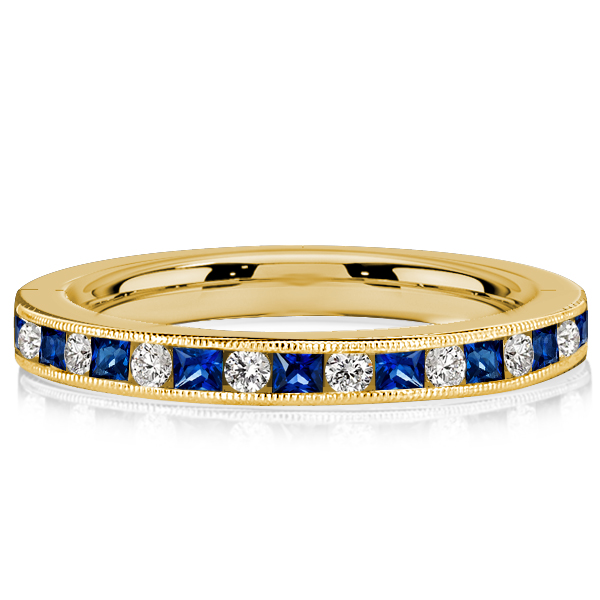 

Italo Milgrain Princess Cut Blue & White Half Eternity Band