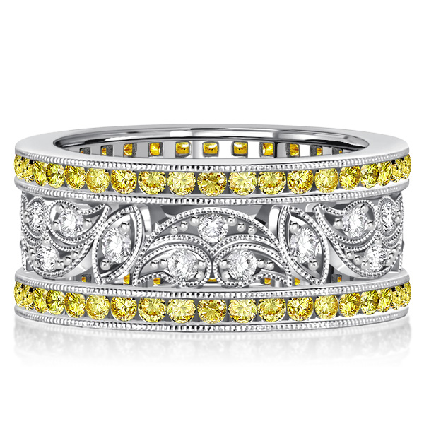 

Italo Art Deco Yellow Topaz Vintage Wedding Band Anniversary, White