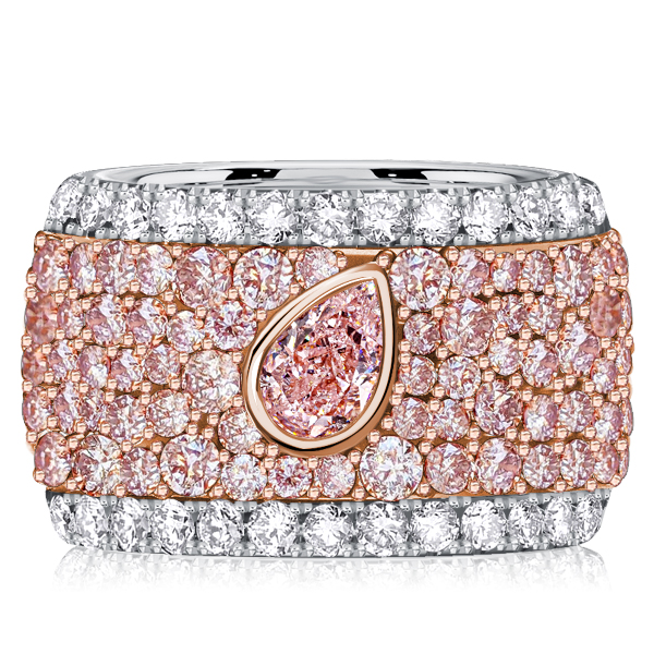 

Italo Micro-pave Emerald & Pear Shaped Pink Stone Multi Row Band, White
