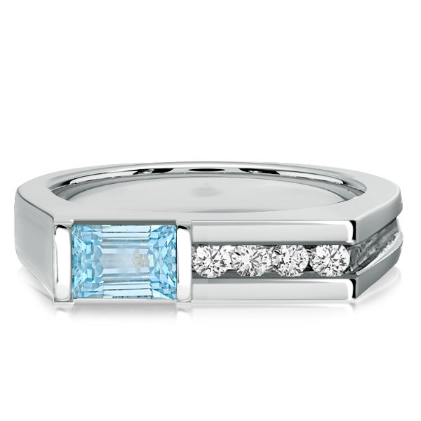 

Italo Bar Setting Emerald Cut Aquamarine Wedding Band Vintage, White