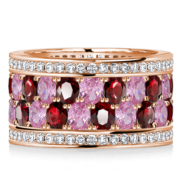 

Italo Rose Gold Oval Cut Garnet Pink Stone Multi Row Band, White