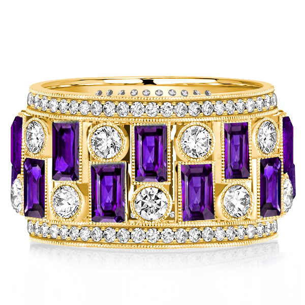 

Italo Golden Baguette Cut Amethyst Vintage Wedding Band, White