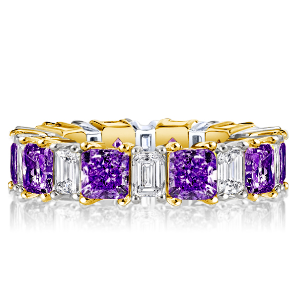 

Italo Two Tone Princess Cut Amethyst Eternity Wedding Band, White