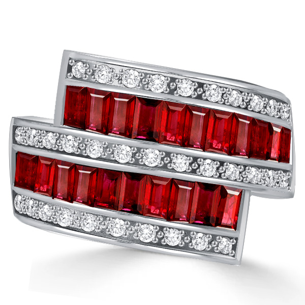 

Italo Baguette Cut Garnet Bypass Ring Vintage Wedding Band, White