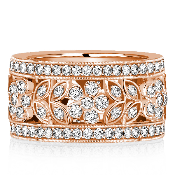 

Italo Rose Gold Floral Eternity Band Vintage Wedding Band For Women, White