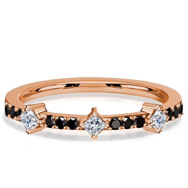 

Italo Rose Gold Princess Cut Black Sapphrie Thin Wedding Band, White