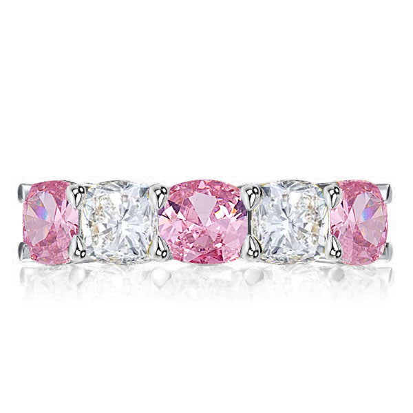 

Italo Cushion Cut Pink Stone Half Eternity Wedding Band, White
