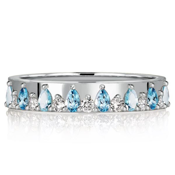 

Italo Unique Pear Shaped Aquamarine Half Eternity Silver Band, White