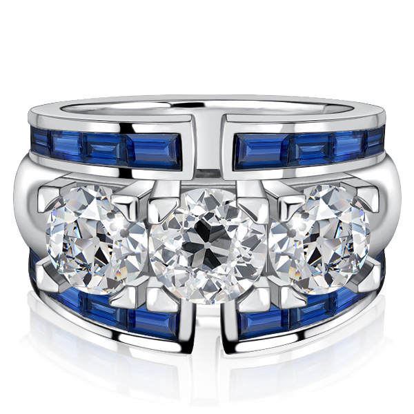 

Italo Blue Sapphire Round Cut Vintage Wedding Band Art Deco Rings, White