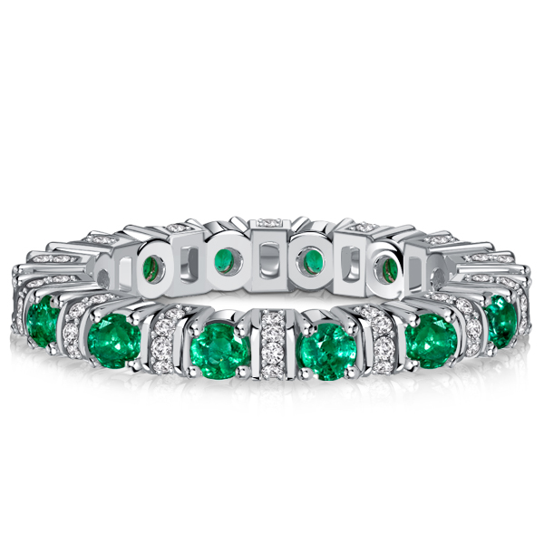 

Italo Round Cut Emerald Sapphire Eternity Band Anniversary Rings, White
