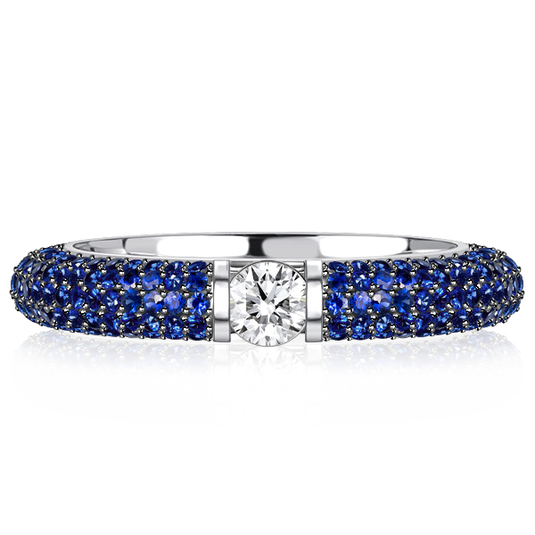 

Italo Micro Pave Blue Sapphire Ring Round Cut Eternity Band, White