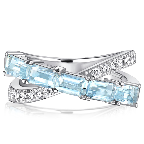 

Italo Baguette Cut Aquamarine Criss-Cross Wedding Band, White