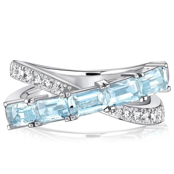 

Italo Baguette Cut Aquamarine Criss-Cross Wedding Band Infinity Ring, White
