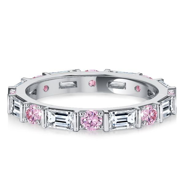 

Italo Baguette Cut Pink Stone Ring Eternity Band For Women, White
