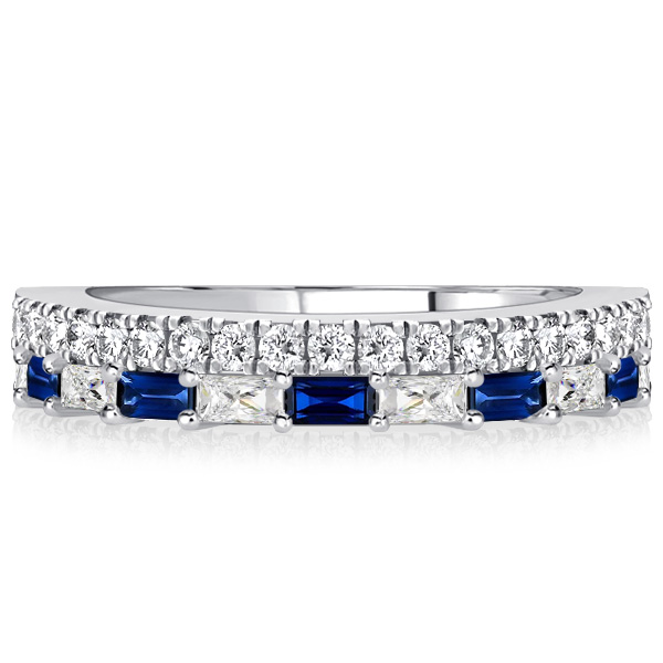 

Italo Radiant Cut Blue Sapphire Ring Stacked Half Eternity Band, White
