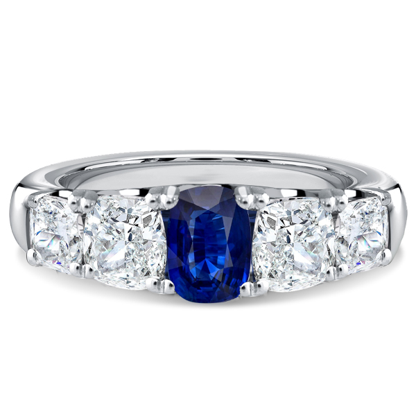 

Italo 5 Stone Cushion Cut Blue Sapphire Wedding Band Anniversary Rings, White