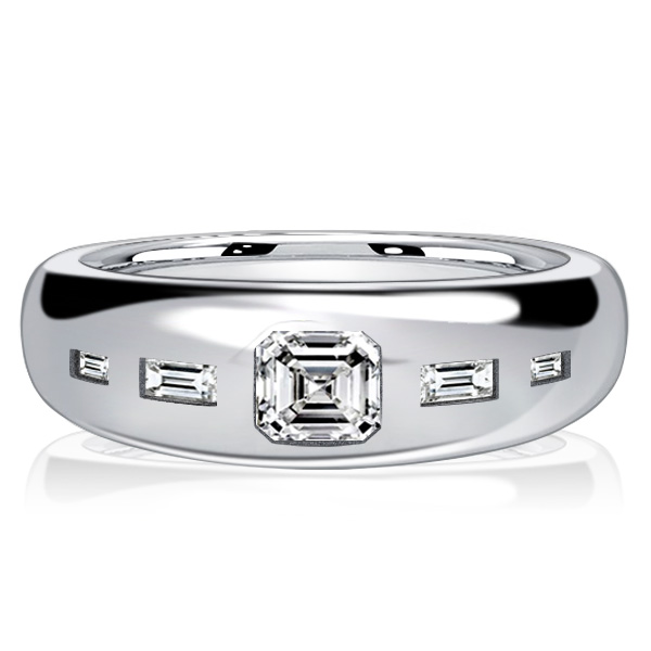 

Italo 5 Stone Asscher Cut Baguette Wedding Band For Women, White