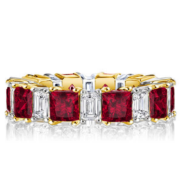 

Italo Two Tone Princess Cut Ruby Ring Eternity Band For Women, White