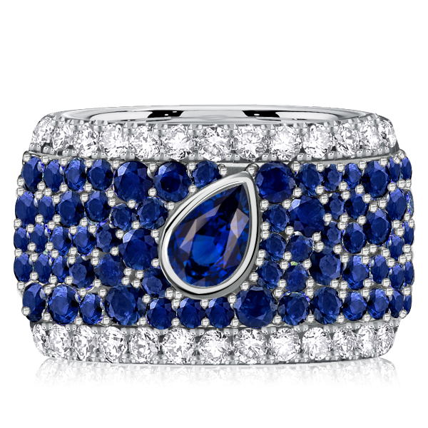 

Italo Micro-pave Emerald & Pear Cut Blue Sapphire Eternity Band, White