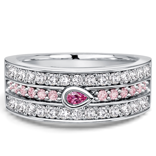 

Italo Pear & Round Cut Pink Sapphire Half Eternity Band For Women, White
