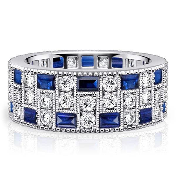

Italo Milgrain Bezel Blue & White Sapphire Round Cut Eternity Band