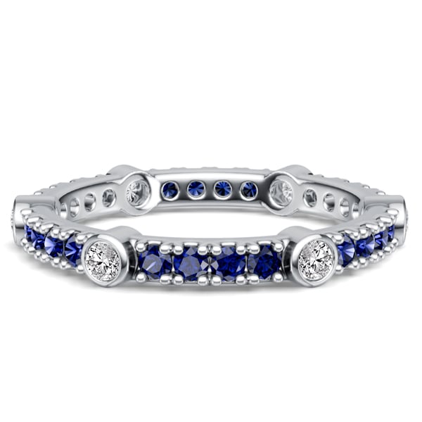 

Italo Bezel Round White & Blue Sapphire Eternity Band For Women